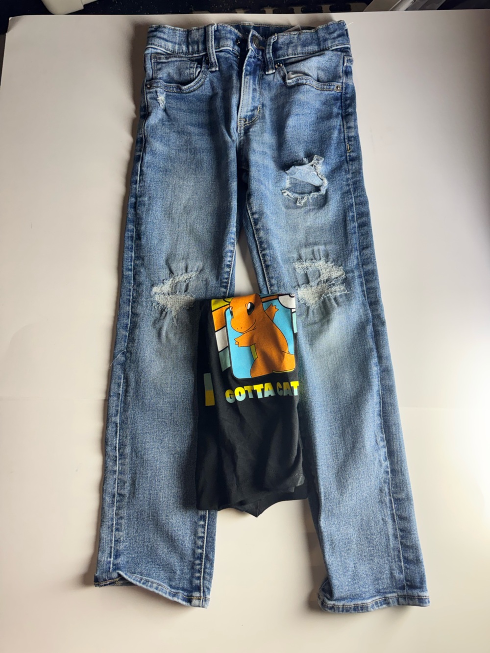 Pokémon T shirt and Old Navy Light Blue Straight Ripped Jeans set